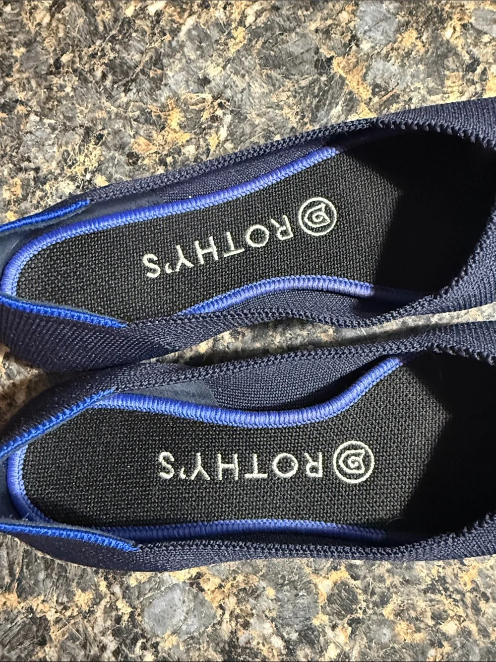 Rothy's Women's Pointed Knit Flats in Navy with Blue Trim